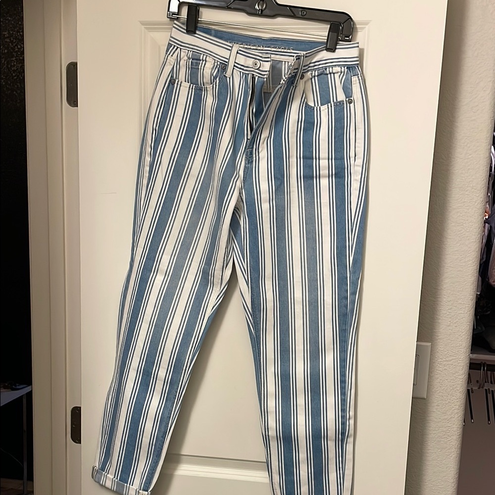 American Eagle Blue and White Striped Pants